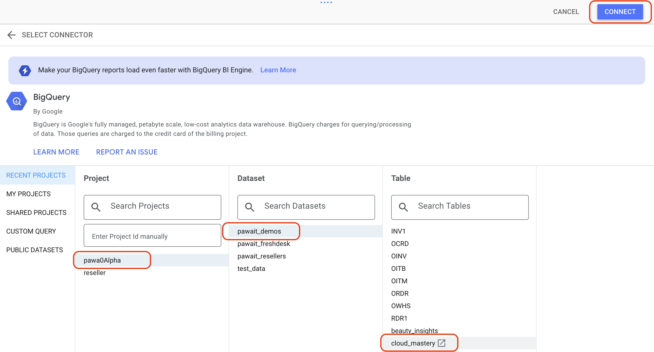 Connect to BigQuery Table