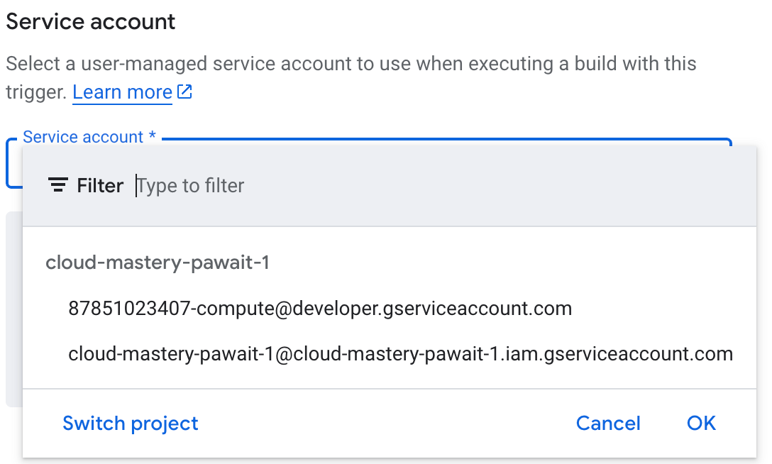 Select Service Account