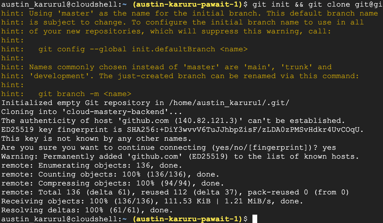 Git Clone Output in Cloud Shell
