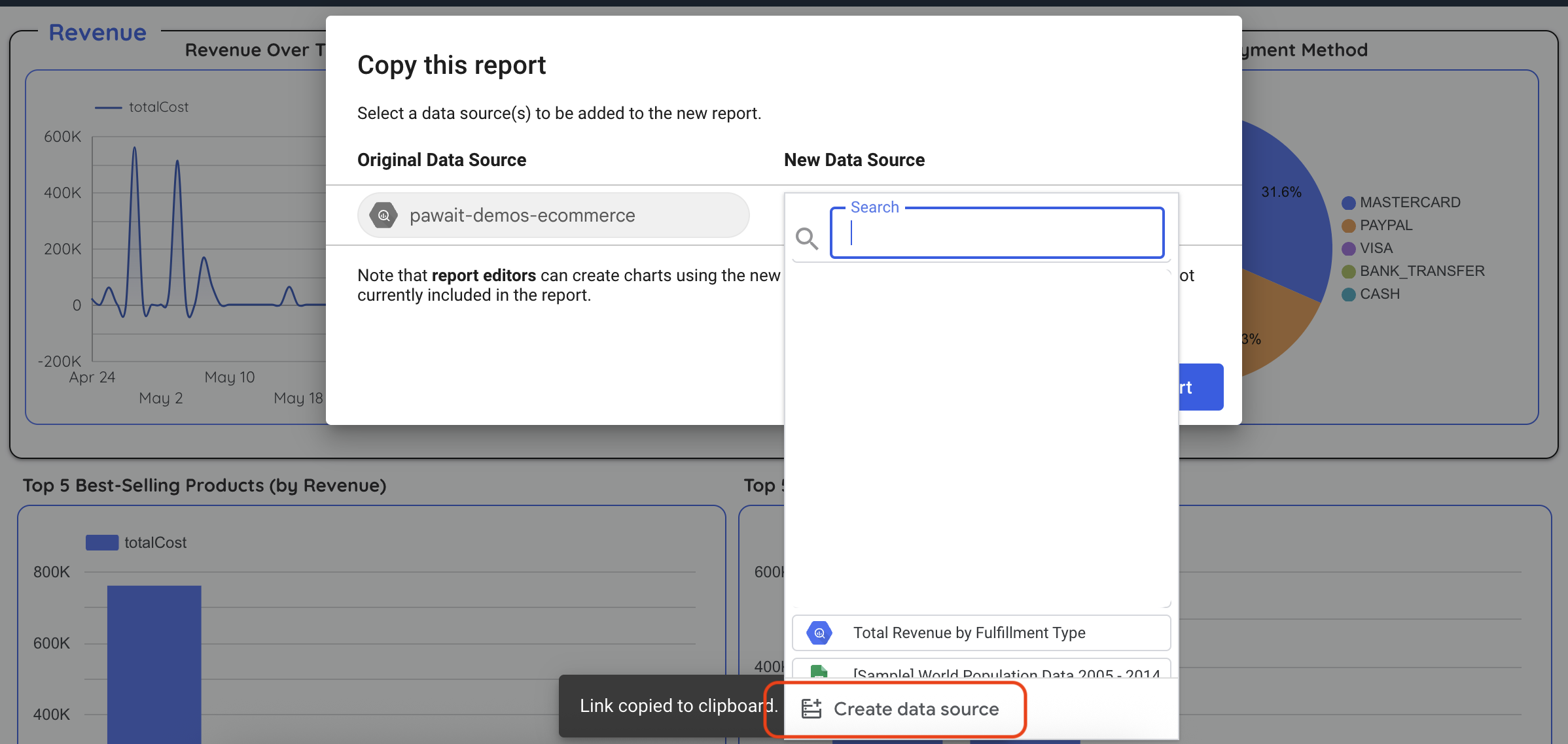 Copy Report - Select New Data Source