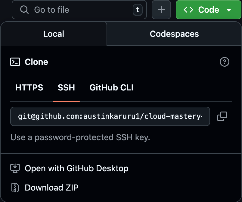 Copy Frontend SSH Clone URL