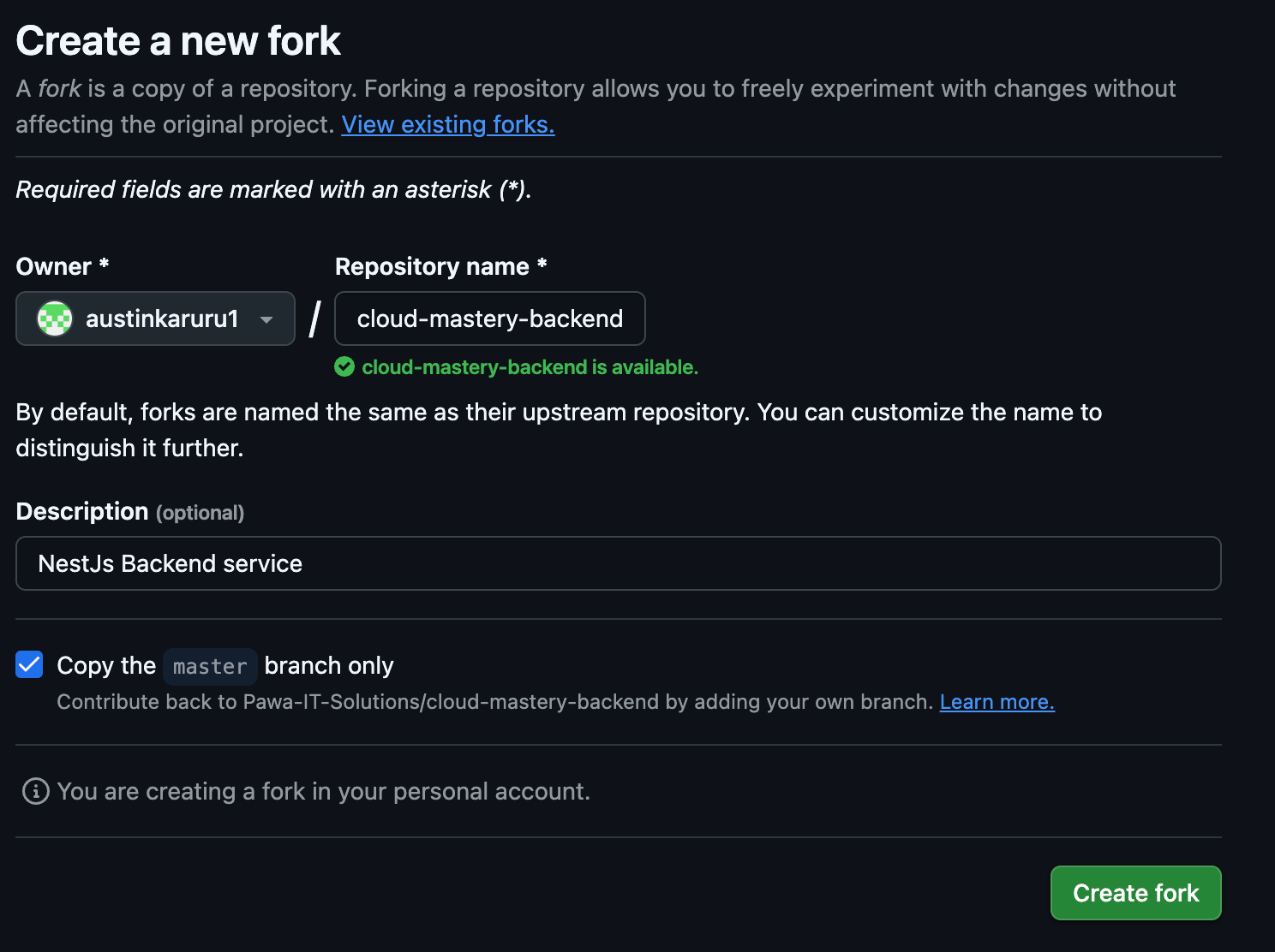 Create Fork Page
