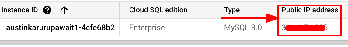 Copy Cloud SQL Public IP Address