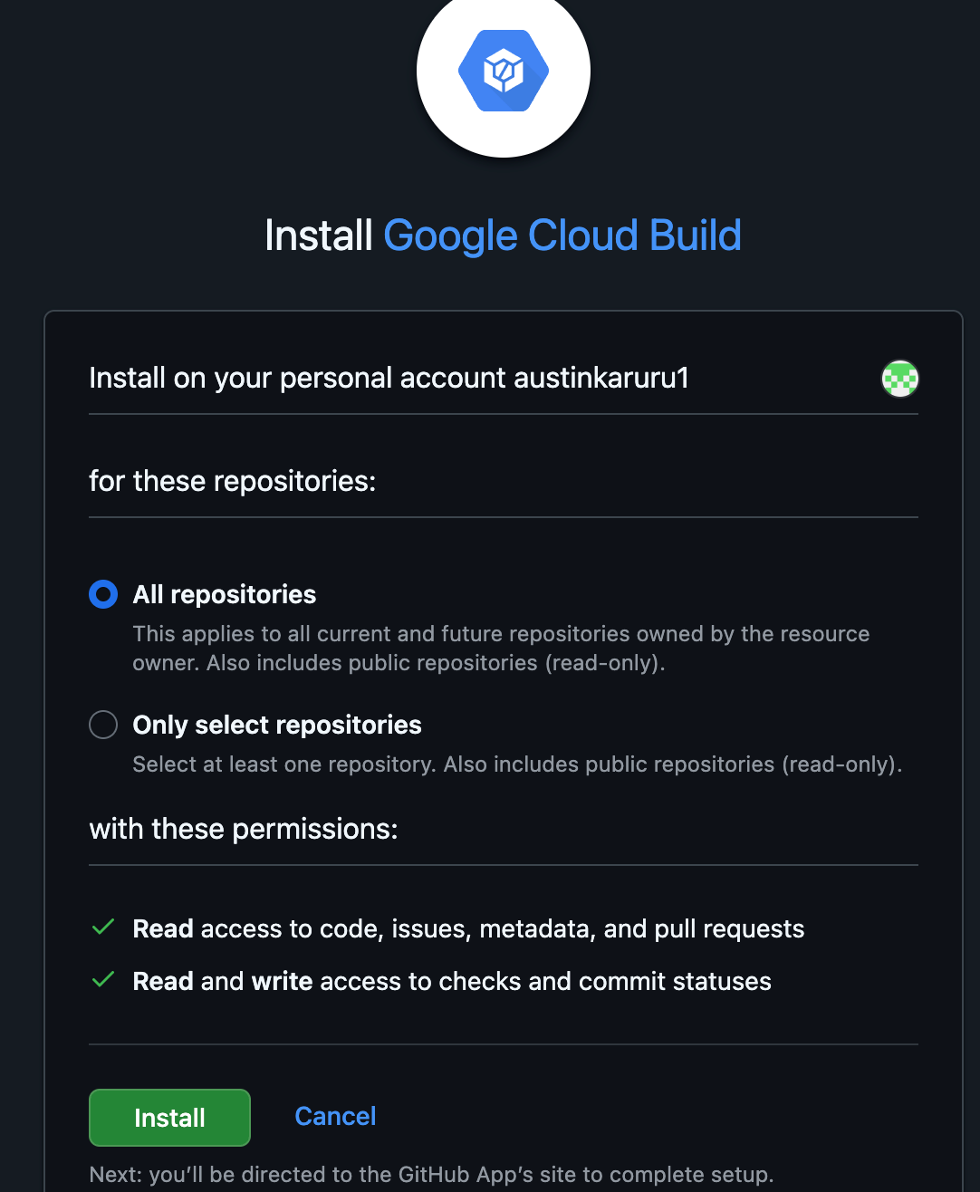 Install Google Cloud Build GitHub App