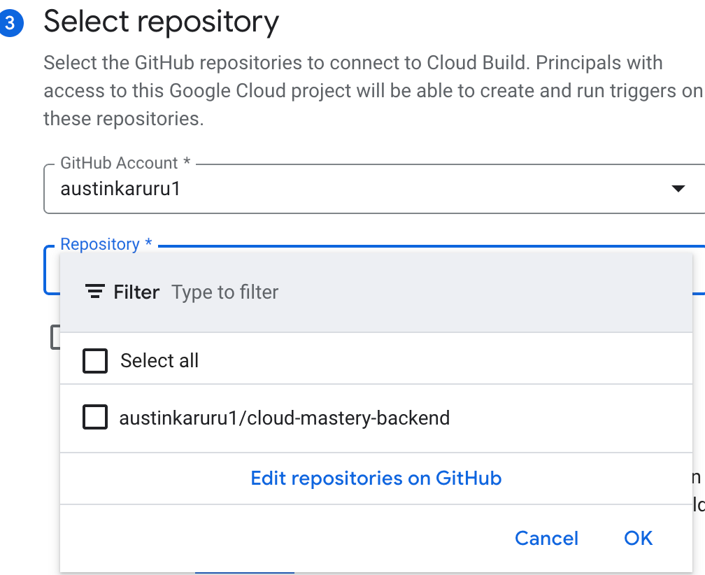 Select Repository for Trigger