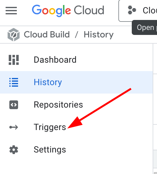 Cloud Build Triggers Page