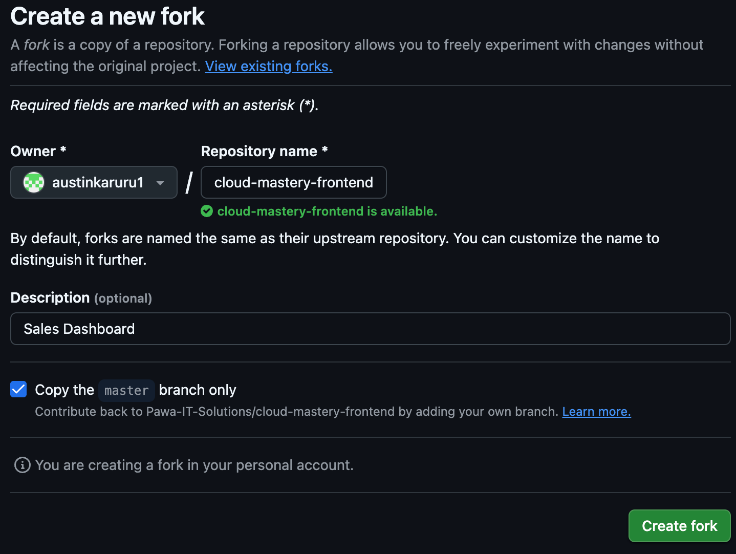 Create Frontend Fork Page